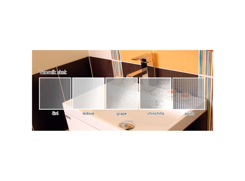 Sprchový set: kút štvrťkruh, 90x90x185 cm, R550, chróm ALU, sklo Chinchilla, SMC vanička nízka