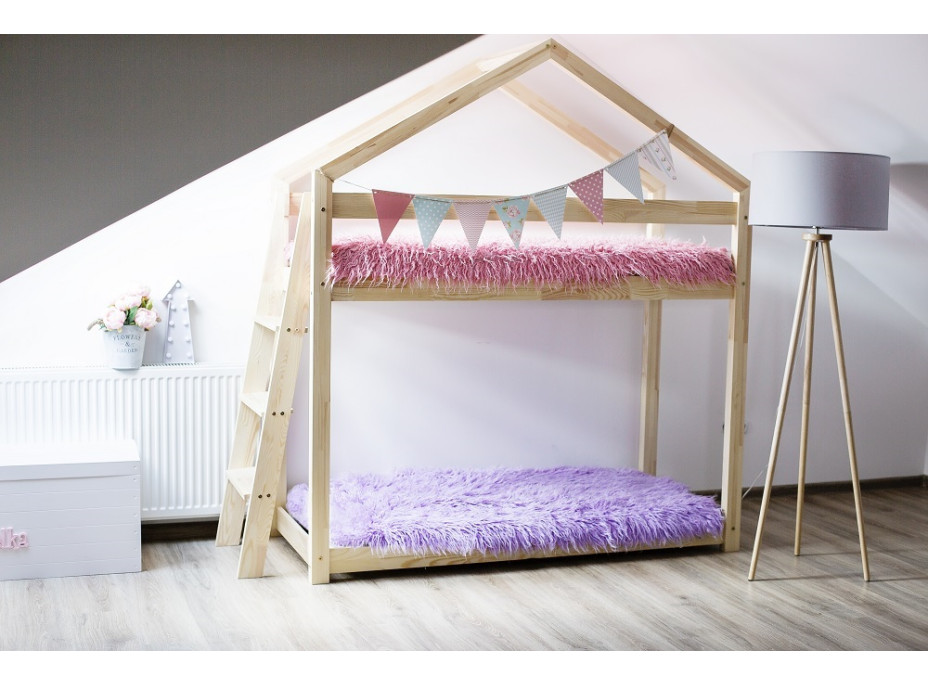 Detská posteľ z masívu Poschodová DOMČEK - TYP B 140x70 cm