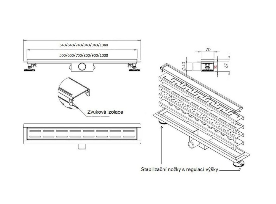 Odtokový sprchový žlab GREEK 50 - 100 cm