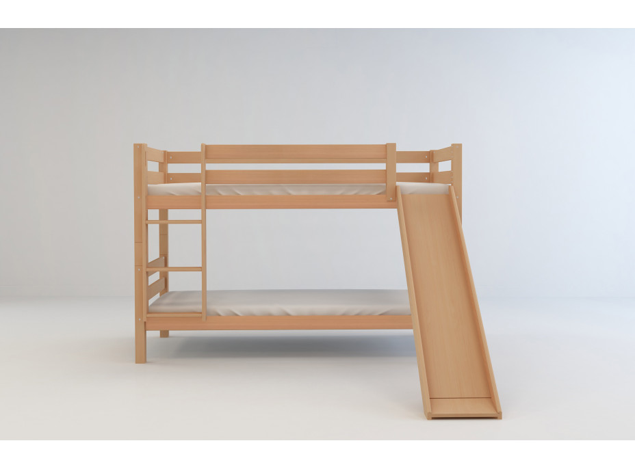 Detská poschodová posteľ so šmýkačkou z MASÍVU BUK - MARK 200x90cm - prírodná