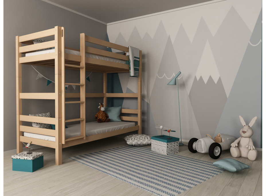 Detská poschodová posteľ z MASÍVU BUK - DANIEL 200x90cm - prírodná