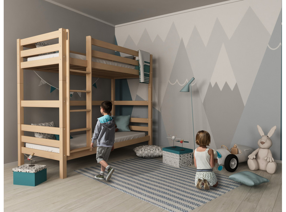 Detská poschodová posteľ z MASÍVU BUK - DANIEL 200x90cm - prírodná