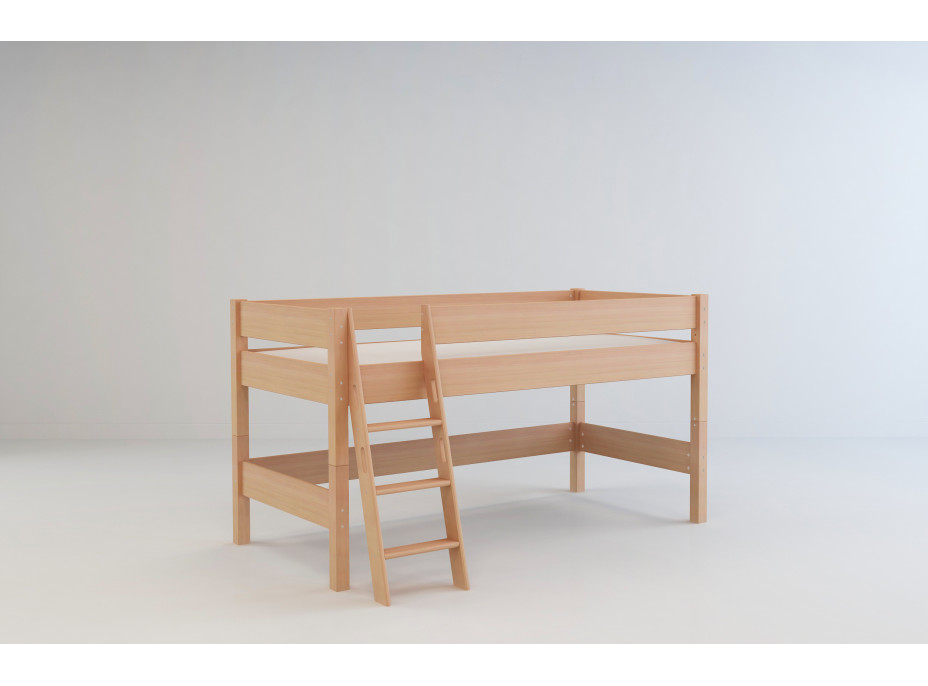Detská vyvýšená posteľ z MASÍVU BUK - NIK 200x90cm - prírodná