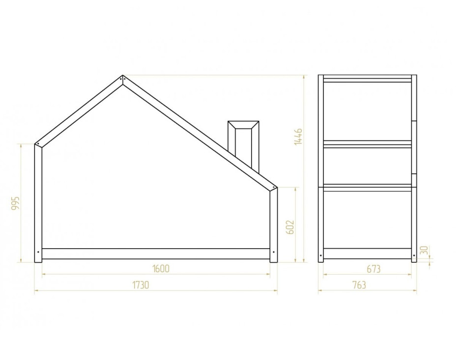 Detská posteľ z masívu DOMČEK s komínom 160x70 cm
