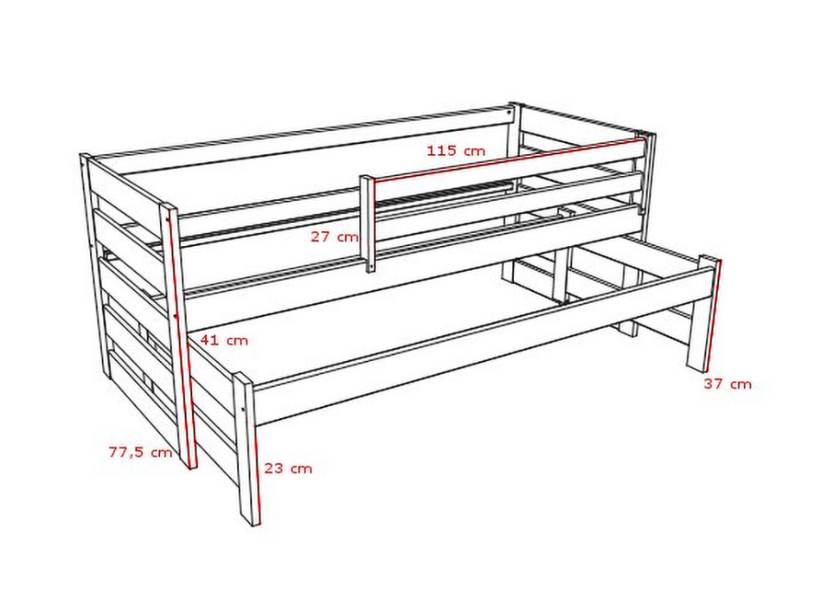 Detská posteľ s výsuvnou prístelkou z MASÍVU 200x90cm so zásuvkou - DPV007