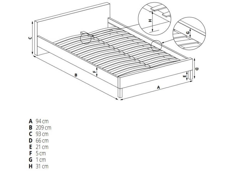 Kovová posteľ LINDA 200x90 cm - čierna