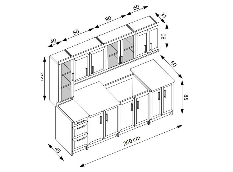 Kuchynská linka MARKÉTA 260 cm - orech