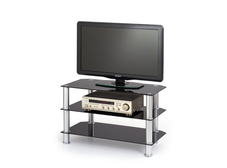 Televízny stolík MAX - sklo / oceľ - čierny