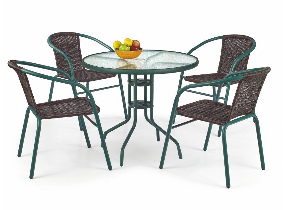 Záhradný ratanový nábytok GRIT 4 stoličky + stôl - tmavo zelený