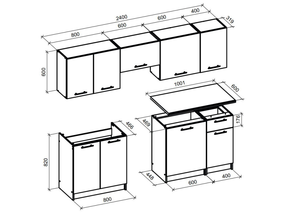 Kuchynská linka DANA 240 cm - dub craft/antracit