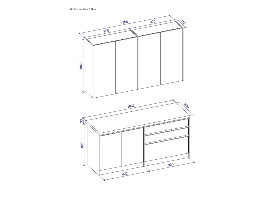 Kuchynská linka IDEA 180 cm - dub Wotan / antracit