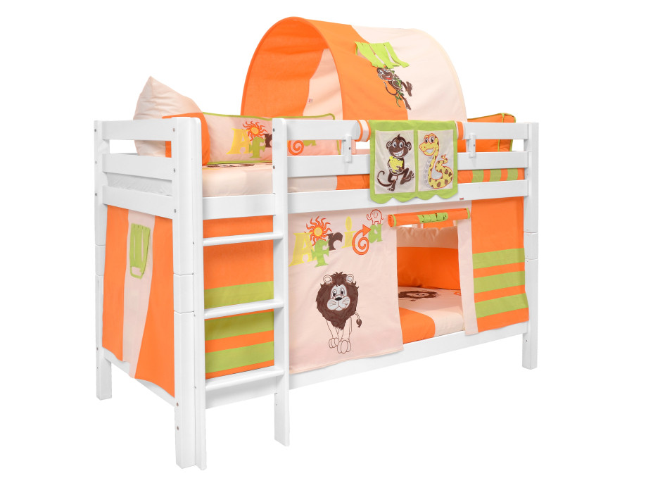 Detská poschodová posteľ s domčekom AFRIKA oranžová - MARK 200x90cm - biela