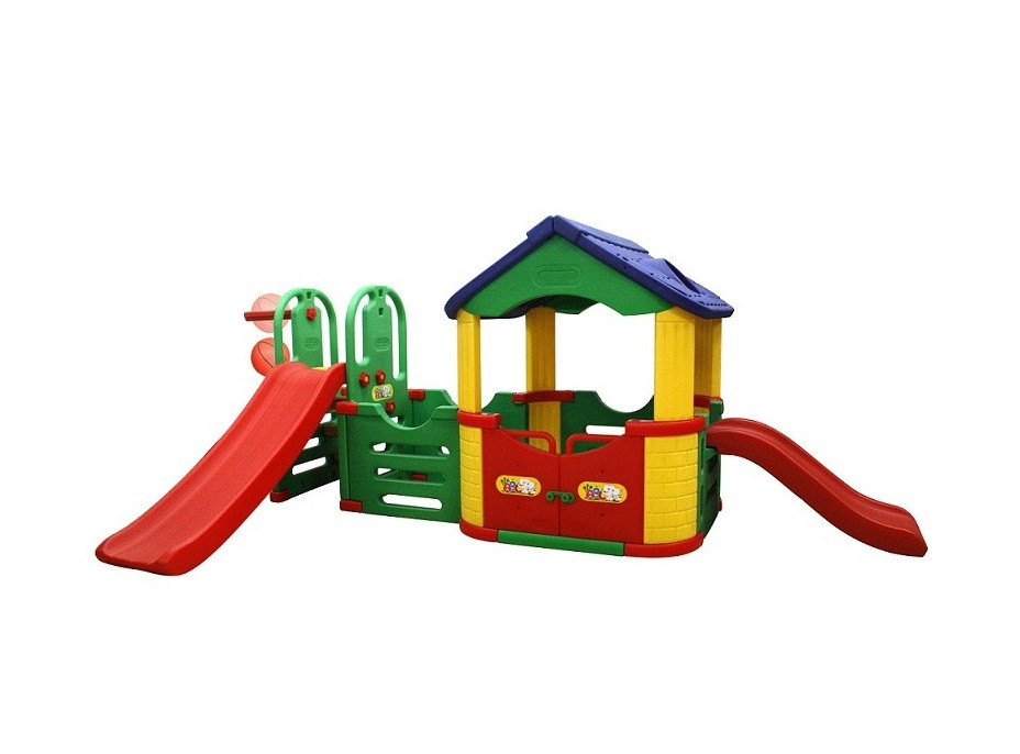 Detské ihrisko MAX - 2x šmykľavka - domček - basketbalový kôš