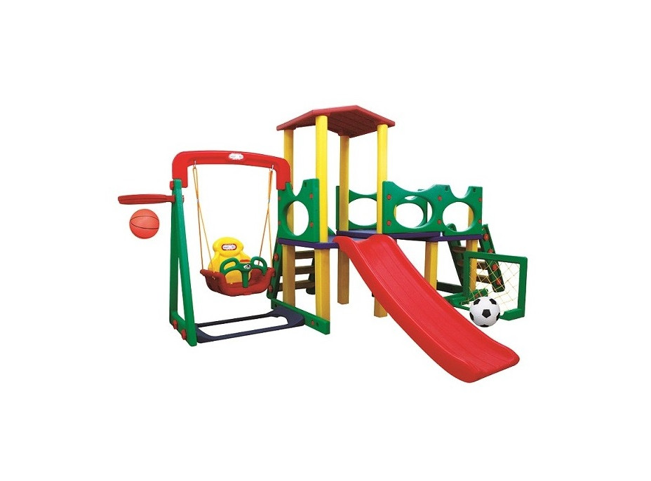 Detské ihrisko MAX 3XL - šmykľavka - hojdačka - most s vežičkou - futbalová bránka - basketbalový kôš