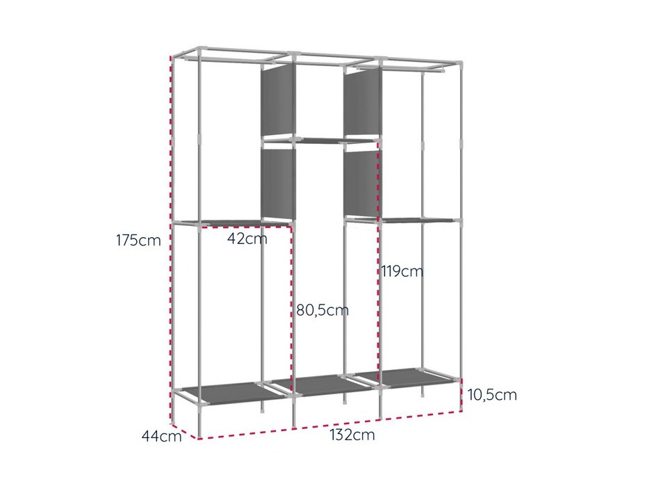 Textilné šatníková skriňa MAX 135x45x175 cm modrá