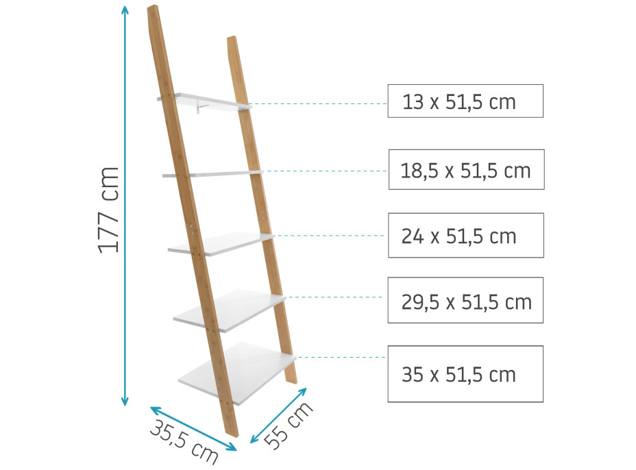 Úložný regál BAMBOO - 177x35x55 cm