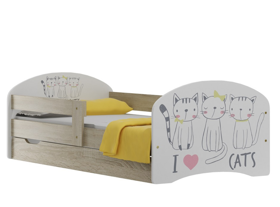 Detská posteľ so zásuvkami TRI mačička 140x70 cm