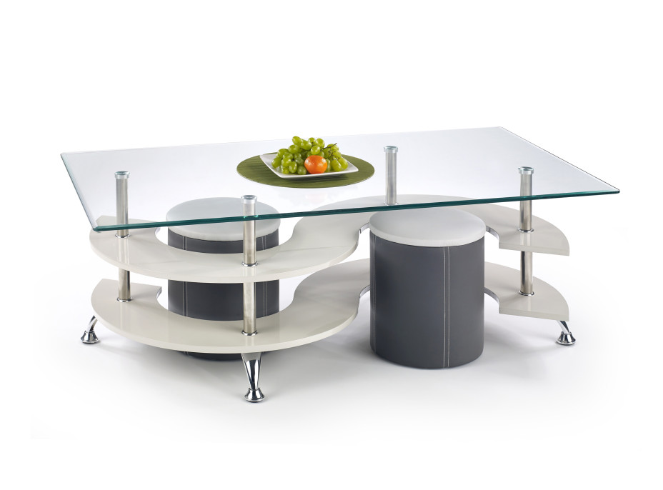Konferenčný stolík NINO s taburetmi - sivý / kov / sklo