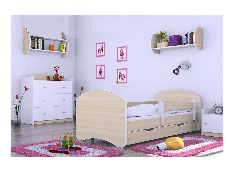 Detská posteľ so zásuvkou 140x70 cm - MLIEČNY DUB