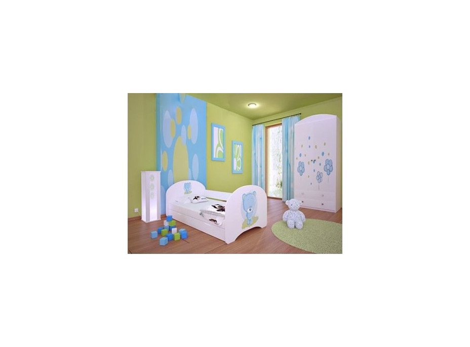 Detská posteľ pre DVA (s výsuvným lôžkom) 200x90 cm - MODRÝ MACKO