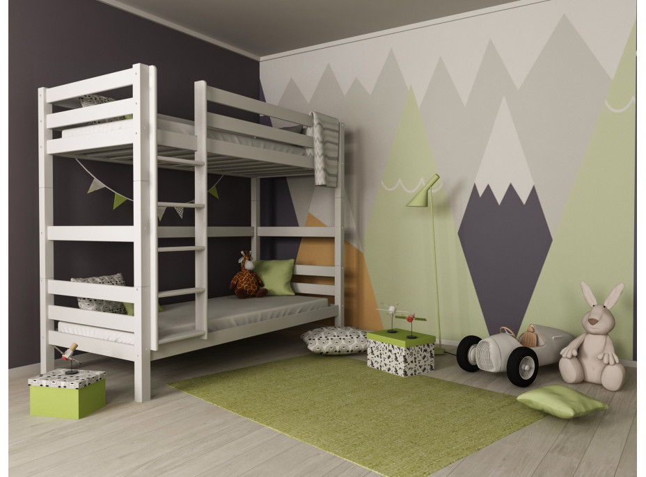 Detská poschodová posteľ z MASÍVU BUK - DANIEL 200x90cm - biela