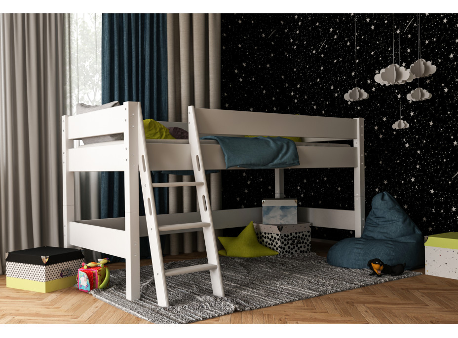 Detská vyvýšená posteľ z MASÍVU BUK - NIK 200x90cm - biela