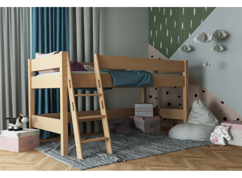Detská vyvýšená posteľ z MASÍVU BUK - NIK 200x90cm - prírodná