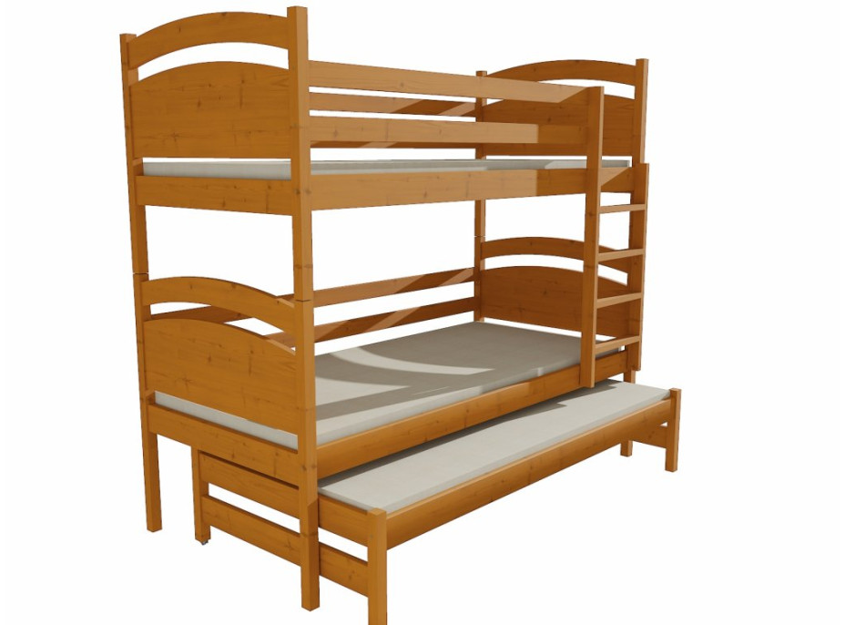 Detská poschodová posteľ s prístelkou z MASÍVU 200x80cm so zásuvkou - PPV002