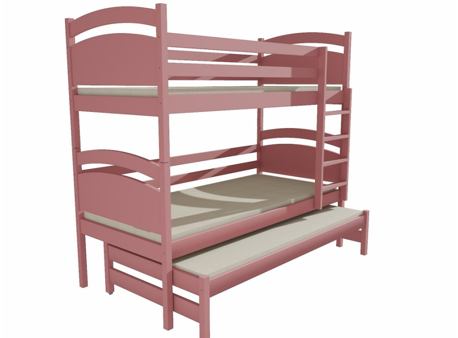Detská poschodová posteľ s prístelkou z MASÍVU 200x80cm so zásuvkou - PPV002