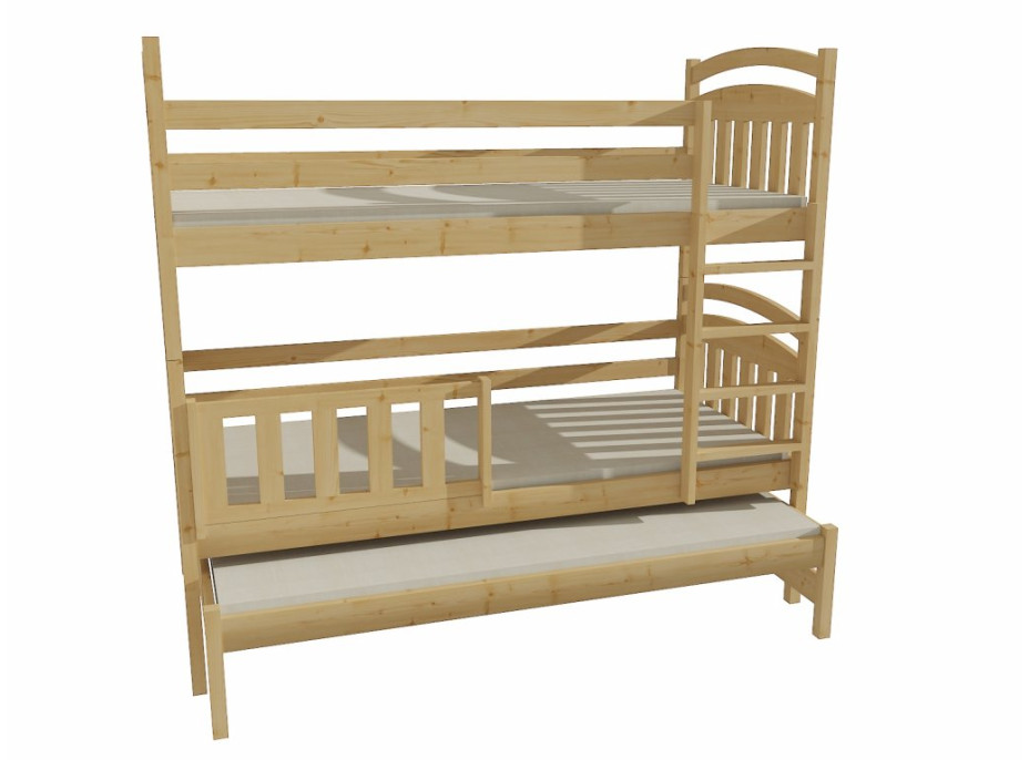 Detská poschodová posteľ s prístelkou z MASÍVU 180x80cm so zásuvkou - PPV001
