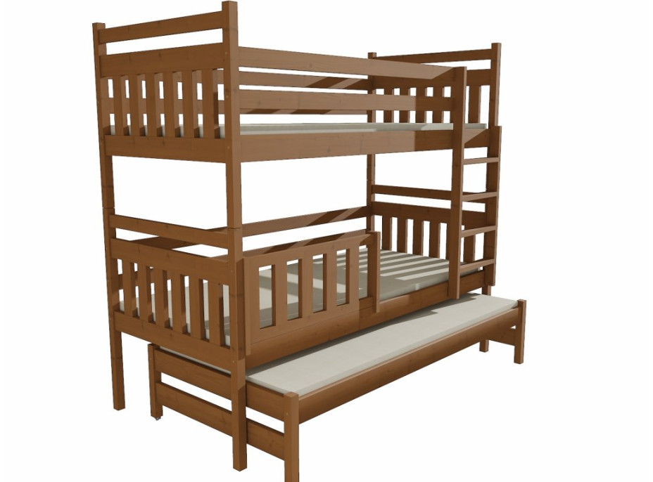 Detská poschodová posteľ s prístelkou z MASÍVU 200x80cm so zásuvkou - PPV004