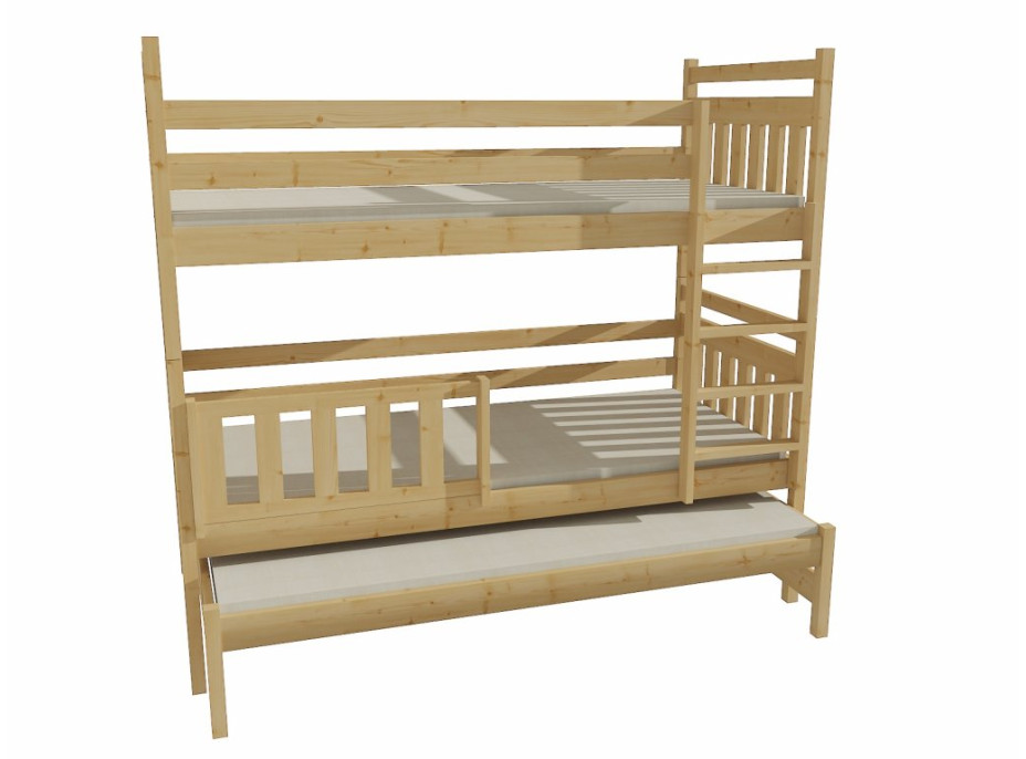 Detská poschodová posteľ s prístelkou z MASÍVU 180x80cm bez šuplíku - PPV004