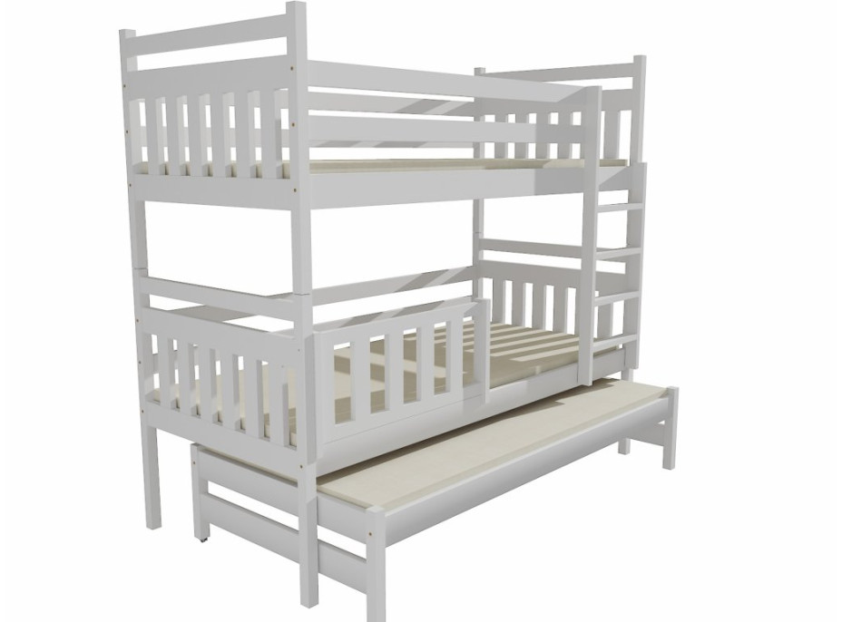 Detská poschodová posteľ s prístelkou z MASÍVU 180x80cm BEZ ZÁSUVKY - PPV004