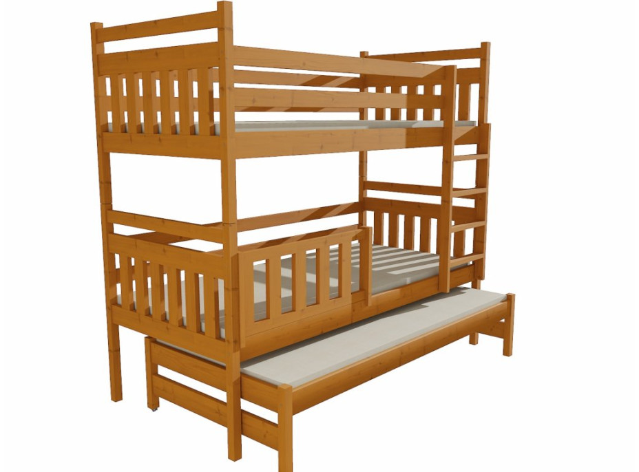 Detská poschodová posteľ s prístelkou z MASÍVU 180x80cm BEZ ZÁSUVKY - PPV004