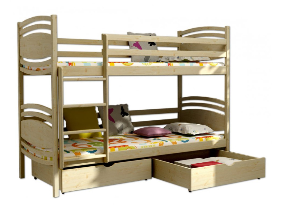 Detská poschodová posteľ z MASÍVU 180x80cm so zásuvkami - PP001