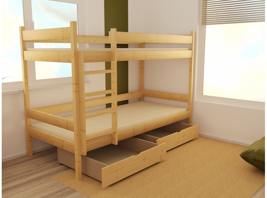 Detská poschodová posteľ z MASÍVU 200x80cm so zásuvkami - PP002