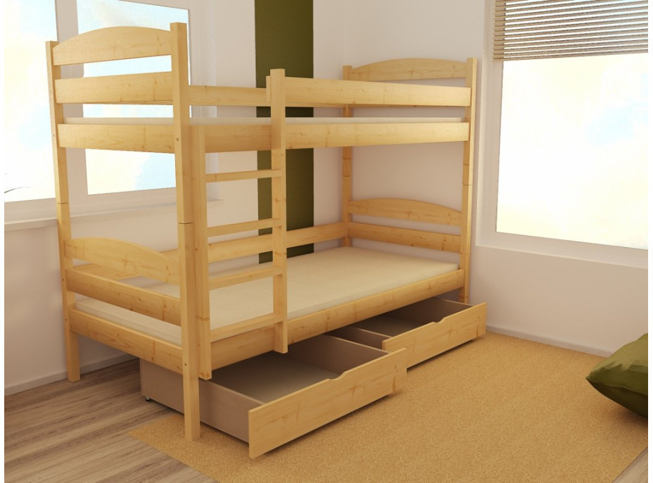 Detská poschodová posteľ z MASÍVU 200x90cm so zásuvkami - PP004