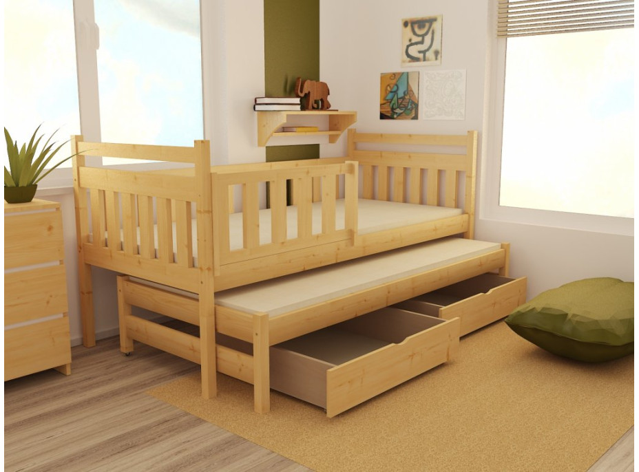 Detská posteľ s výsuvnou prístelkou z MASÍVU 180x80cm so zásuvkou - DPV004