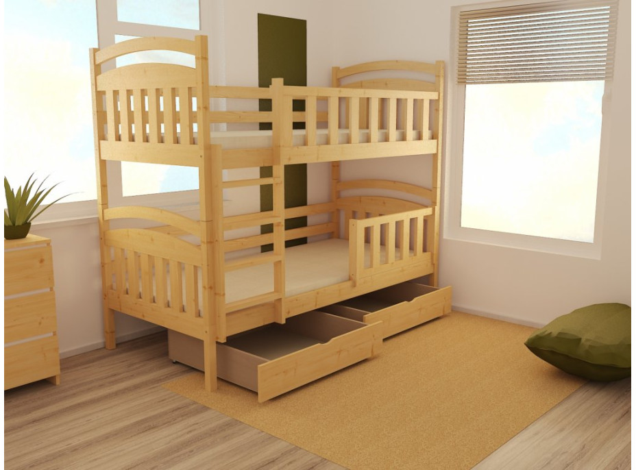 Detská poschodová posteľ z MASÍVU 200x90cm so zásuvkami - PP005