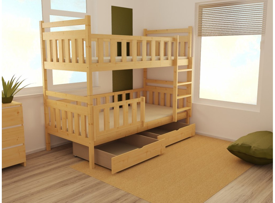 Detská poschodová posteľ z MASÍVU 180x80cm bez šuplíku - PP009