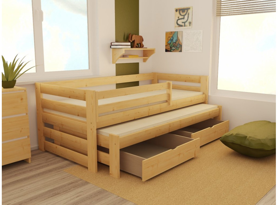 Detská posteľ s výsuvnou prístelkou z MASÍVU 200x90cm so zásuvkou - DPV007
