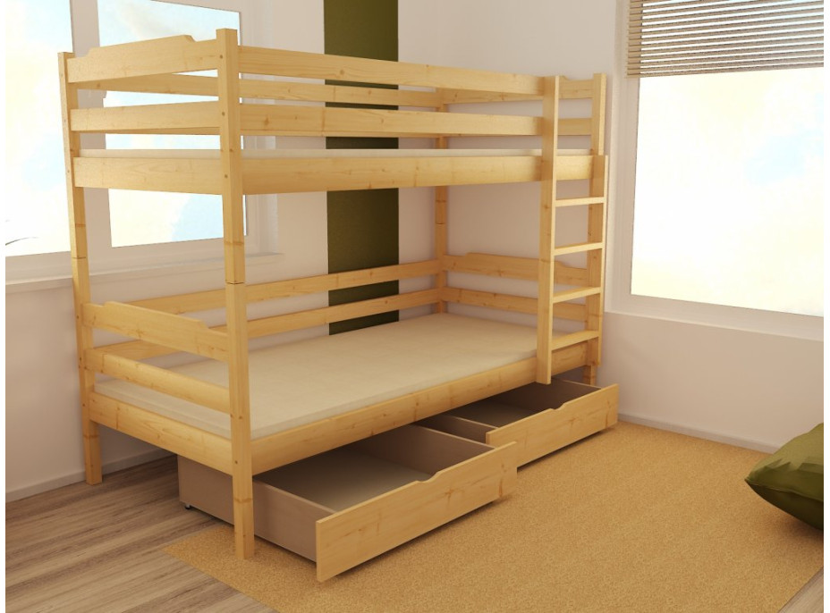 Detská poschodová posteľ z MASÍVU 200x80cm so zásuvkami - PP012