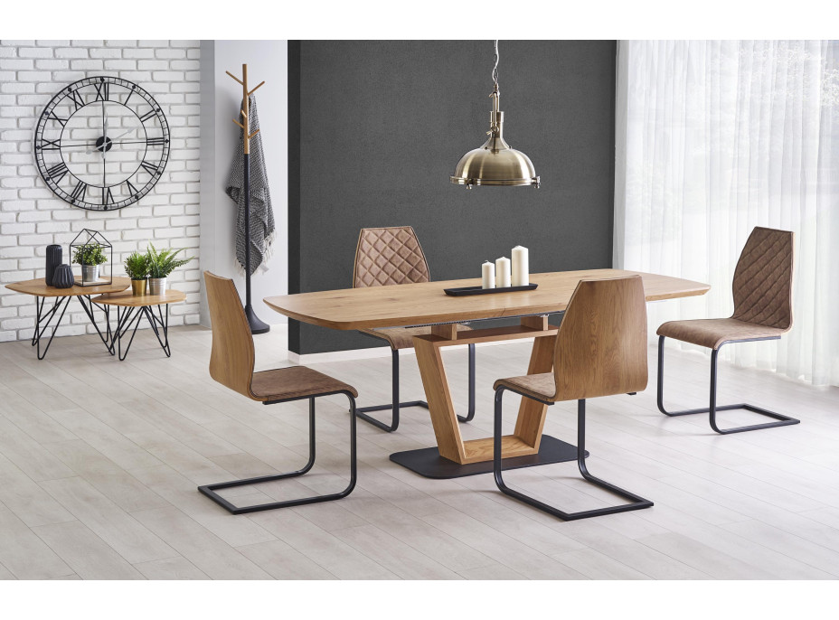 Jedálenský stôl BECKY - 160 (220) x90x76 cm - rozkladacia - dub zlatý + čierna