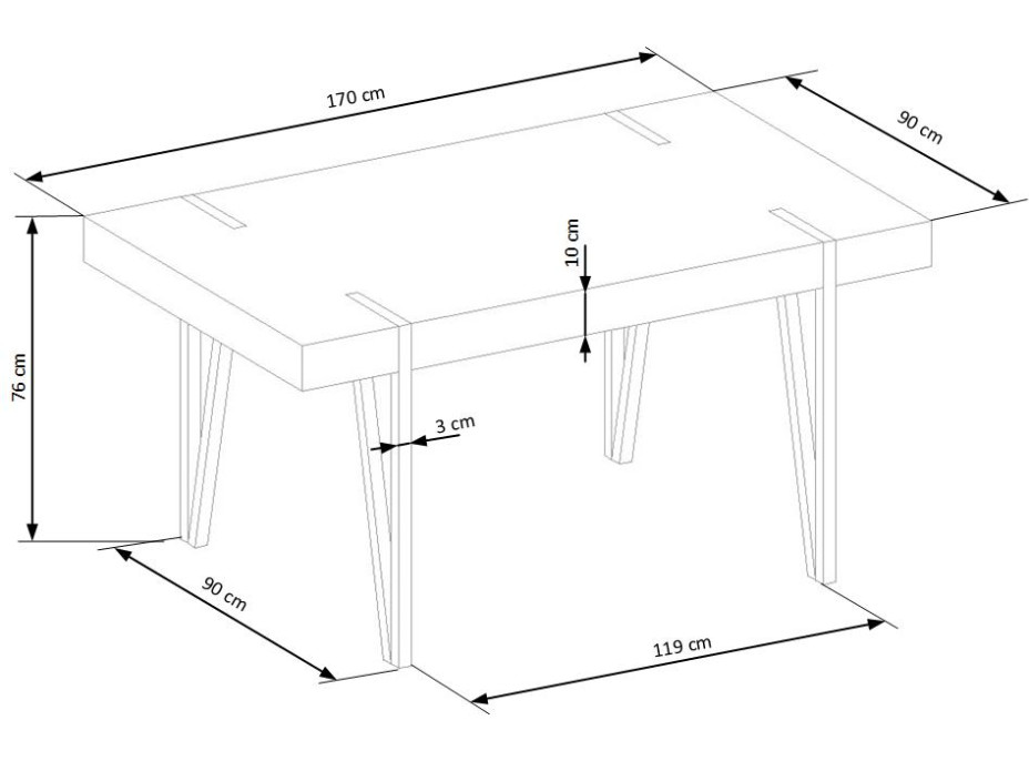 Jedálenský stôl JOHAN - 170x90x76 cm - dub san remo + čierna