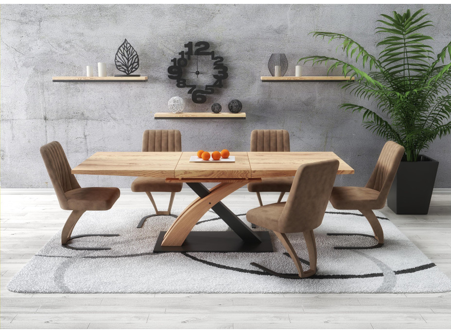 Jedálenský stôl SAM - 160 (220) x90x77 cm - rozkladacia - dub zlatý + čierna