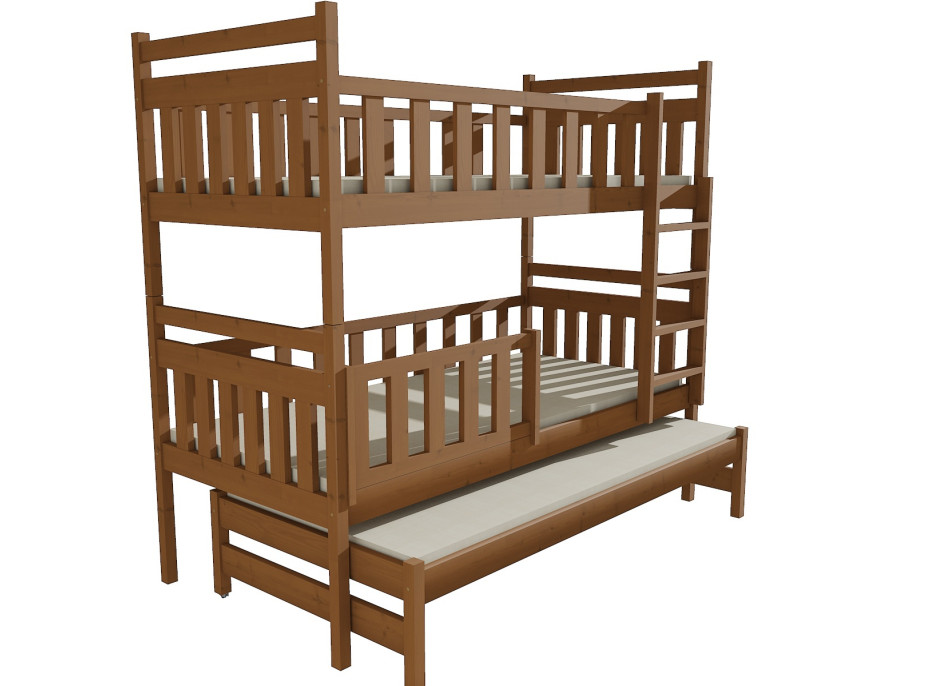 Detská poschodová posteľ s prístelkou z MASÍVU 180x80cm bez šuplíku - PPV008