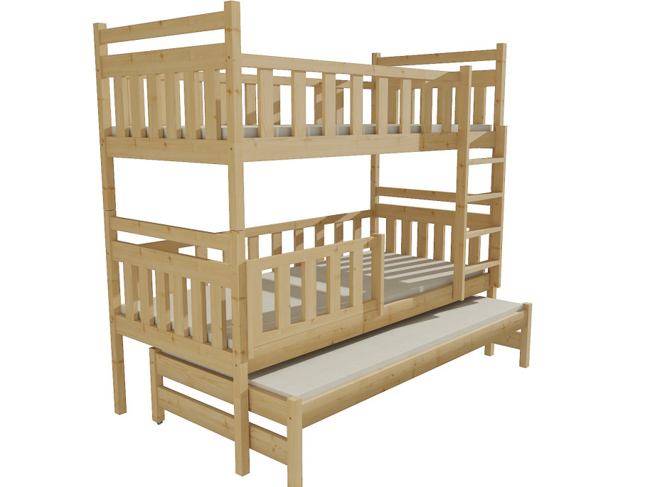 Detská poschodová posteľ s prístelkou z MASÍVU 200x80cm so zásuvkou - PPV008