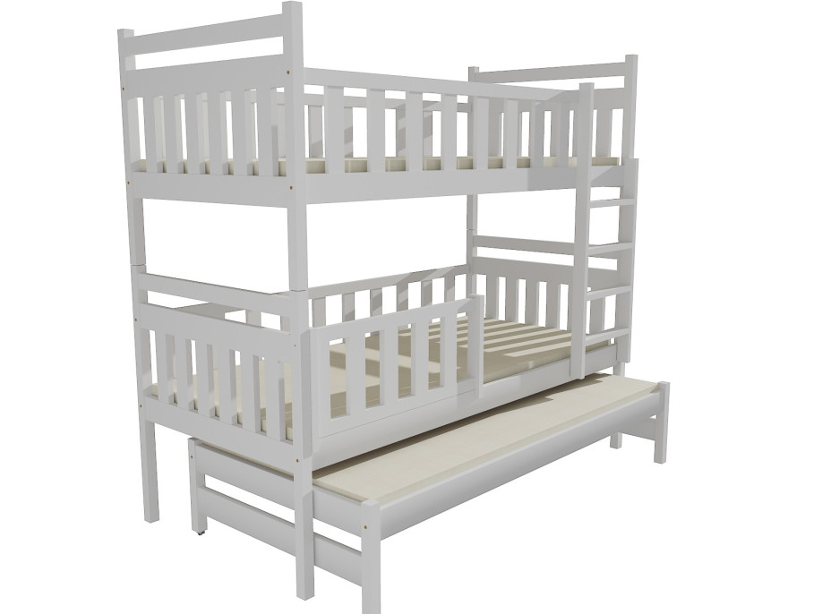 Detská poschodová posteľ s prístelkou z MASÍVU 200x90cm so zásuvkou - PPV008