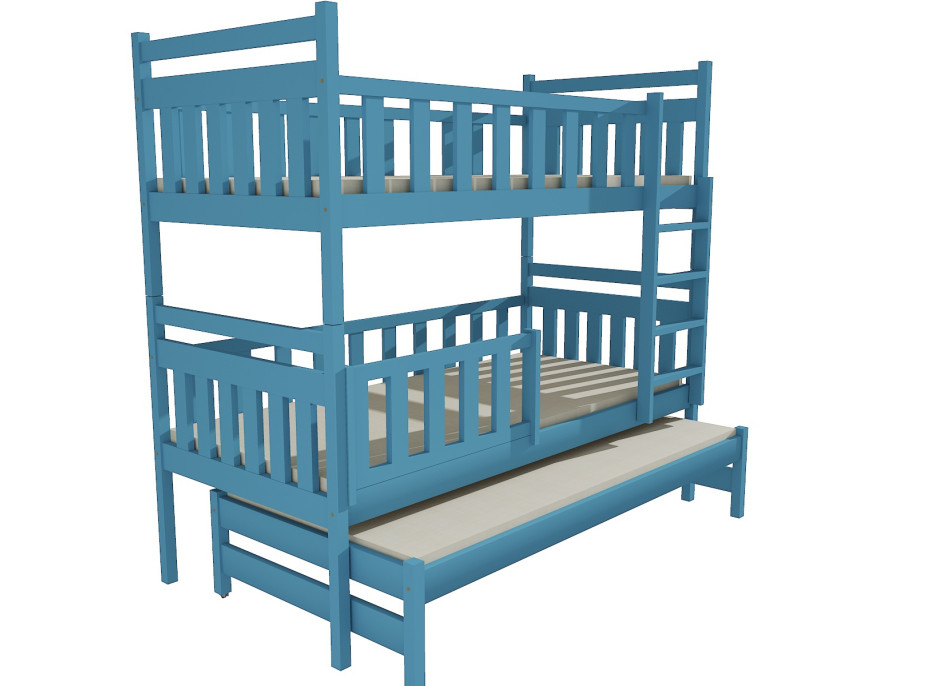 Detská poschodová posteľ s prístelkou z MASÍVU 200x90cm bez šuplíku - PPV008