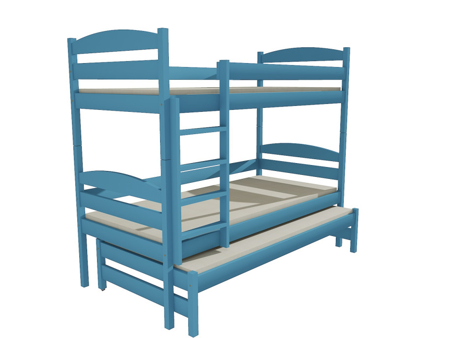 Detská poschodová posteľ s prístelkou z MASÍVU 200x80cm so zásuvkou - PPV009